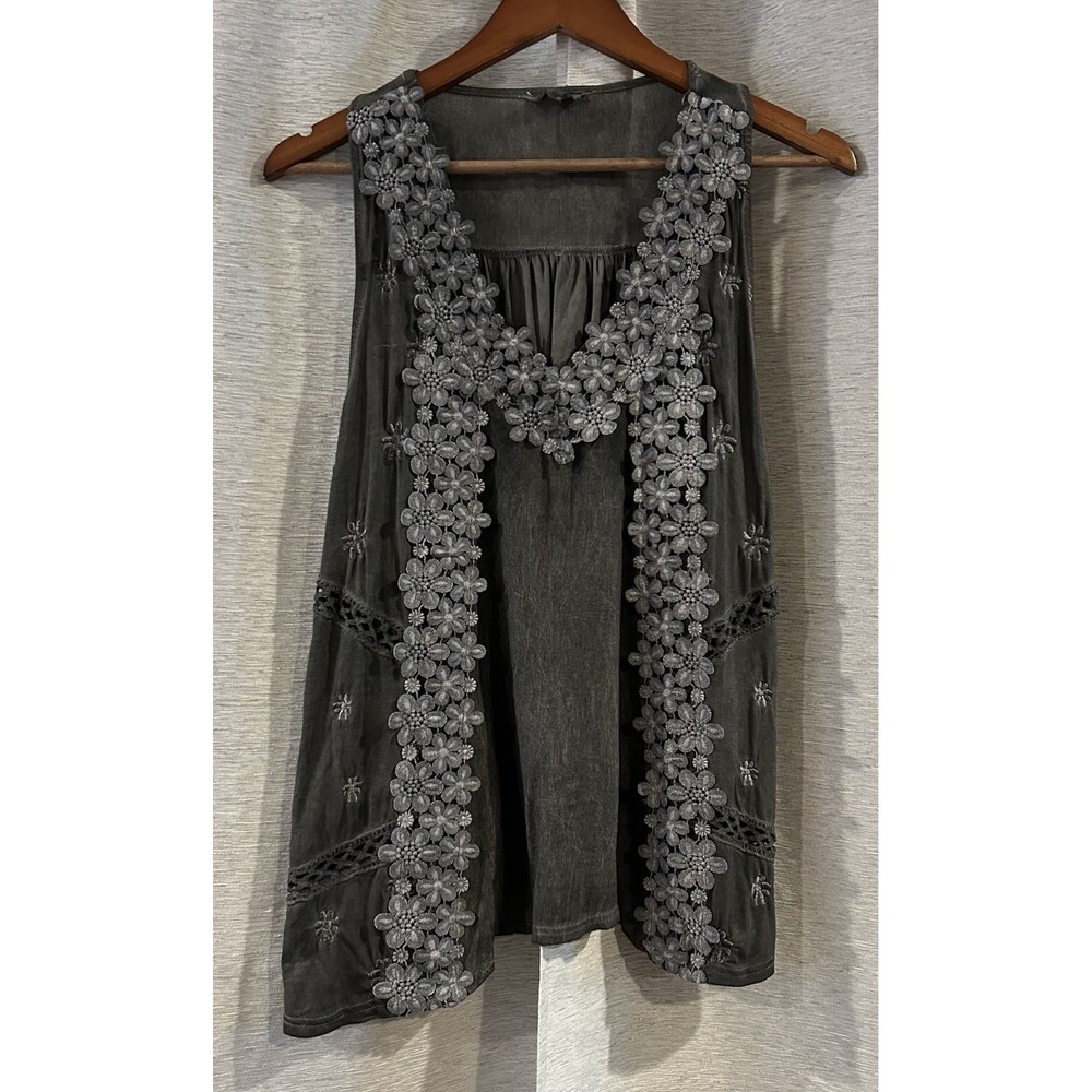 Freckled Poppy X POL Womens Boho Fairy‎ Tunic Tank Sz S Floral Lace Embroidery